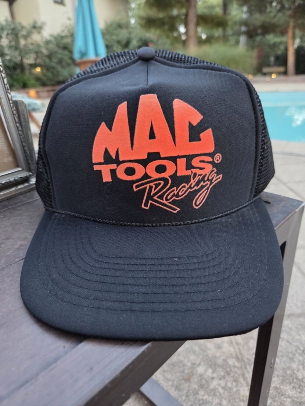 Vintage Mac Tools Racing Snap Back Trucker Hat Cap Black Retro 80s Mesh